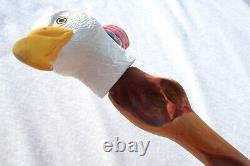 Vintage Carved Eagle Cane Wood Folk Art Signed Walking Stick Painted Americana