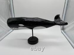 Vintage Carved Folk Art Primitive Style Carved Painted Wood Whale Figurine