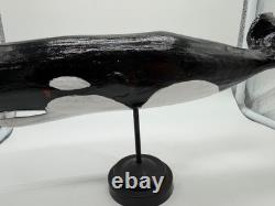 Vintage Carved Folk Art Primitive Style Carved Painted Wood Whale Figurine