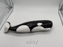 Vintage Carved Folk Art Primitive Style Carved Painted Wood Whale Figurine