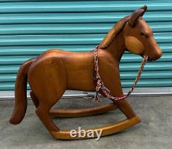 Vintage Carved Folk Art Wood Rocking Horse, Signed HB, #1/50, 1980 35 tall