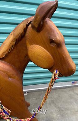 Vintage Carved Folk Art Wood Rocking Horse, Signed HB, #1/50, 1980 35 tall