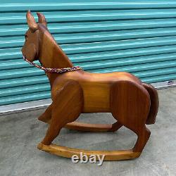 Vintage Carved Folk Art Wood Rocking Horse, Signed HB, #1/50, 1980 35 tall