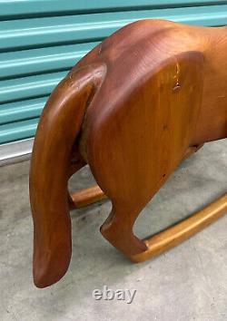 Vintage Carved Folk Art Wood Rocking Horse, Signed HB, #1/50, 1980 35 tall