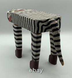 Vintage Carved Hand Painted Indonesian Folk Art Leopard Cat Plant Stand 15x8x4.5