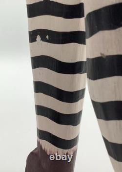 Vintage Carved Hand Painted Indonesian Folk Art Leopard Cat Plant Stand 15x8x4.5