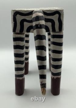 Vintage Carved Hand Painted Indonesian Folk Art Leopard Cat Plant Stand 15x8x4.5