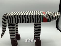 Vintage Carved Hand Painted Indonesian Folk Art Leopard Cat Plant Stand 15x8x4.5