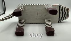 Vintage Carved Hand Painted Indonesian Folk Art Leopard Cat Plant Stand 15x8x4.5