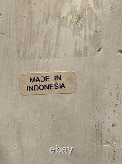 Vintage Carved Hand Painted Indonesian Folk Art Leopard Cat Plant Stand 15x8x4.5