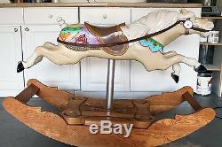 Vintage Carved Solid Wood Carousel Rocking Horse Hand Painted Folk Art