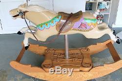 Vintage Carved Solid Wood Carousel Rocking Horse Hand Painted Folk Art