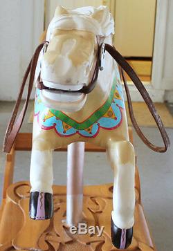 Vintage Carved Solid Wood Carousel Rocking Horse Hand Painted Folk Art