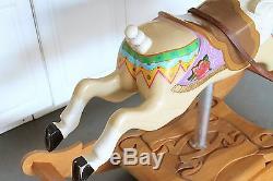 Vintage Carved Solid Wood Carousel Rocking Horse Hand Painted Folk Art