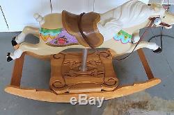 Vintage Carved Solid Wood Carousel Rocking Horse Hand Painted Folk Art