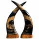Vintage Carved Water Buffalo Horn Dragon Sculptures Pair Asian Folk Art 14 Tall