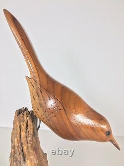 Vintage Carved Wood Bird Statue Mid Century Folk Art Drift Nature Sandpiper