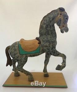Vintage Carved Wood Carousel Horse Stander Mounted Full Size Folk Art