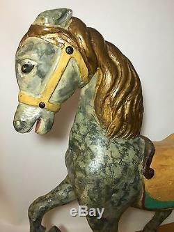 Vintage Carved Wood Carousel Horse Stander Mounted Full Size Folk Art