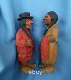 Vintage Carved Wood Figure Couple Folkart By Hannah Quebec, Canada Lot Of 2