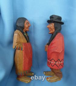 Vintage Carved Wood Figure Couple Folkart By Hannah Quebec, Canada Lot Of 2
