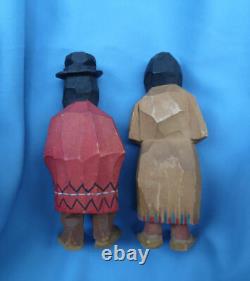 Vintage Carved Wood Figure Couple Folkart By Hannah Quebec, Canada Lot Of 2