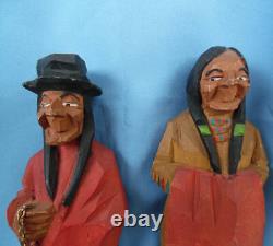 Vintage Carved Wood Figure Couple Folkart By Hannah Quebec, Canada Lot Of 2