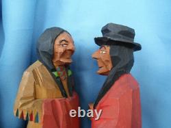 Vintage Carved Wood Figure Couple Folkart By Hannah Quebec, Canada Lot Of 2