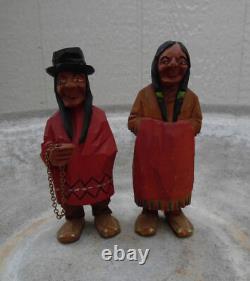 Vintage Carved Wood Figure Couple Folkart By Hannah Quebec, Canada Lot Of 2