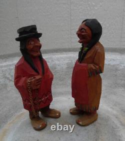 Vintage Carved Wood Figure Couple Folkart By Hannah Quebec, Canada Lot Of 2