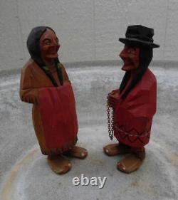 Vintage Carved Wood Figure Couple Folkart By Hannah Quebec, Canada Lot Of 2