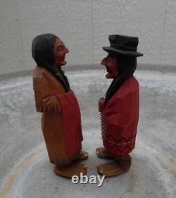 Vintage Carved Wood Figure Couple Folkart By Hannah Quebec, Canada Lot Of 2