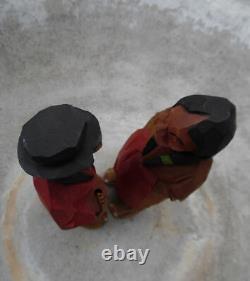 Vintage Carved Wood Figure Couple Folkart By Hannah Quebec, Canada Lot Of 2