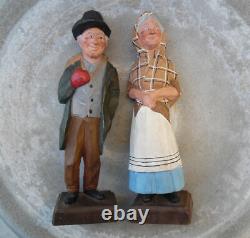 Vintage Carved Wood Figure Gerald Pat Hannah Yankee Pedlar And Sarah, Lot Of 2