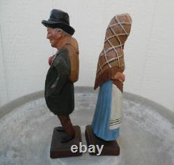 Vintage Carved Wood Figure Gerald Pat Hannah Yankee Pedlar And Sarah, Lot Of 2