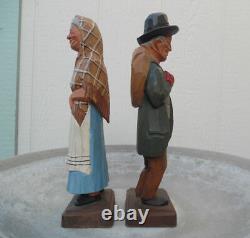 Vintage Carved Wood Figure Gerald Pat Hannah Yankee Pedlar And Sarah, Lot Of 2