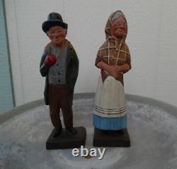 Vintage Carved Wood Figure Gerald Pat Hannah Yankee Pedlar And Sarah, Lot Of 2