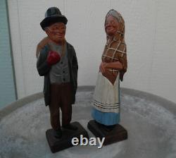 Vintage Carved Wood Figure Gerald Pat Hannah Yankee Pedlar And Sarah, Lot Of 2