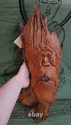 Vintage Carved Wood Old Man Face Cigar Smoking Big Driftwood Tree Beard Folk Art