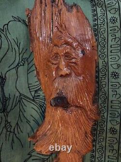 Vintage Carved Wood Old Man Face Cigar Smoking Big Driftwood Tree Beard Folk Art