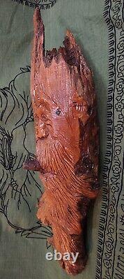 Vintage Carved Wood Old Man Face Cigar Smoking Big Driftwood Tree Beard Folk Art