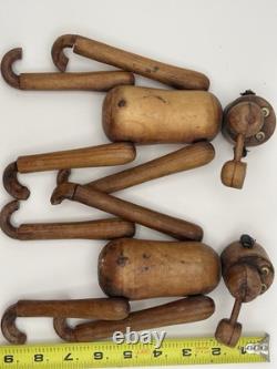 Vintage Carved Wood Pipe Smoking Monkey Climbers MCM Folk Art 12 Jointed Pair