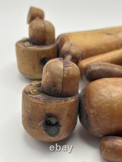 Vintage Carved Wood Pipe Smoking Monkey Climbers MCM Folk Art 12 Jointed Pair