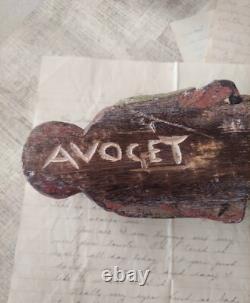 Vintage Carved Wood Polychrome Putti Praying Angel Santos Figure Folk Art