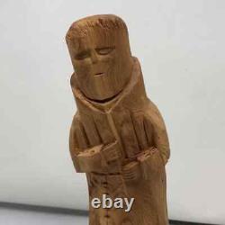 Vintage Carved Wood Sculpture Monk Signed Mike Salazar Folk-Art New Mexico