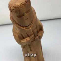 Vintage Carved Wood Sculpture Monk Signed Mike Salazar Folk-Art New Mexico