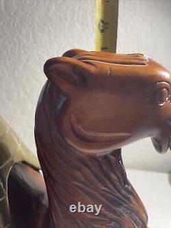 Vintage Carved Wooden Camel Sculpture With Brass Saddle Nice Quality