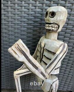 Vintage Carved Wooden Latin American Folk Art Skeleton Statue Rare HTF 21 Decor