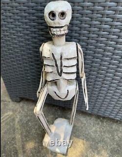 Vintage Carved Wooden Latin American Folk Art Skeleton Statue Rare HTF 21 Decor