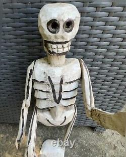 Vintage Carved Wooden Latin American Folk Art Skeleton Statue Rare HTF 21 Decor